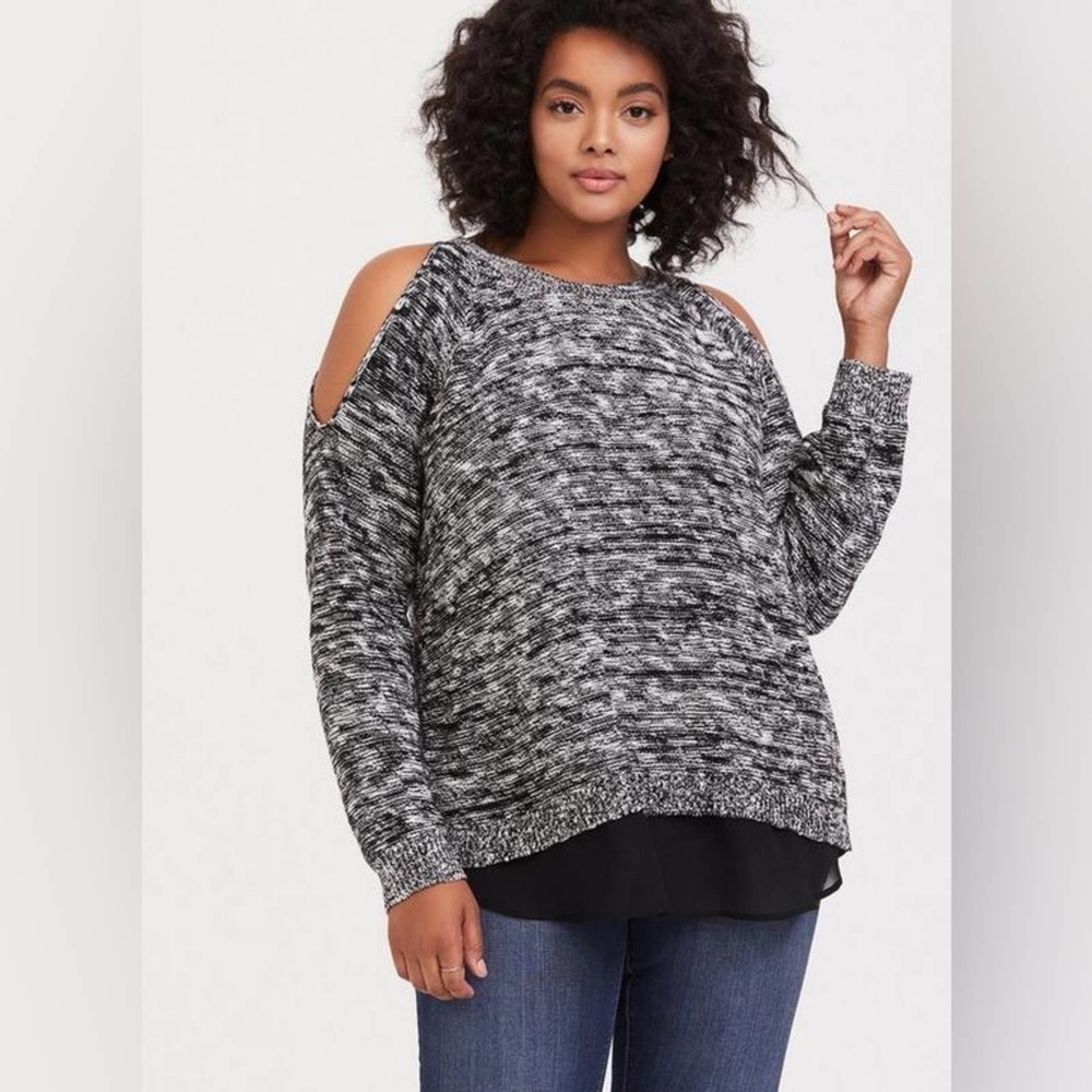 Torrid Marled Pullover Cold Shoulder Split Back S… - image 1